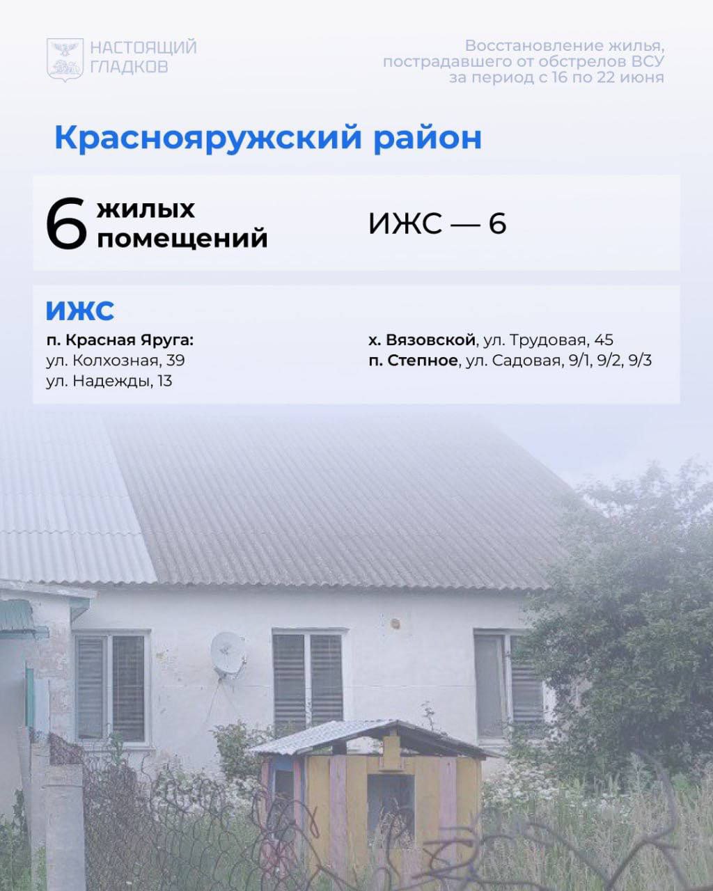 Информация о ходе восстановления объектов, пострадавших от обстрелов со стороны ВСУ.